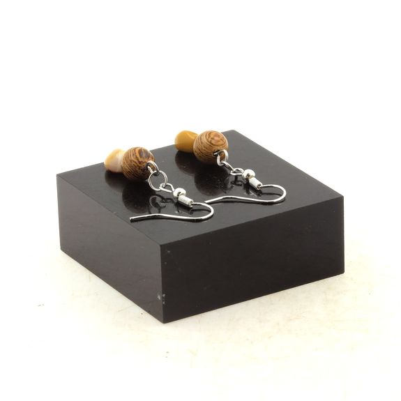 Stainless steel Earrings Mookaite from Australia + wood 8 mm 2 Beads.