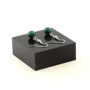 Boucles D'oreilles 1 Perle Malachite 8 mm en acier inoxydable.