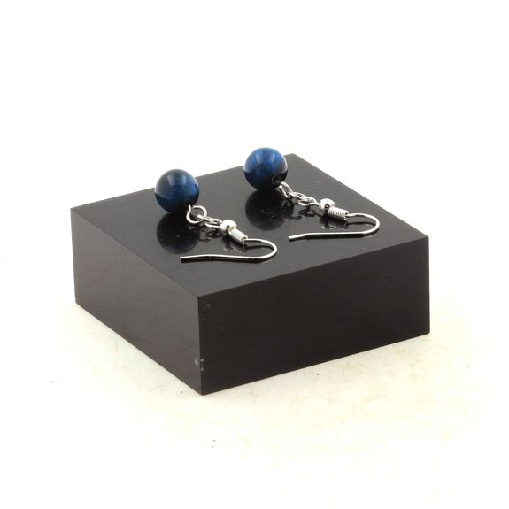 Stainless steel Earrings Light Blue Tiger's Eye 8 mm 1 Bead.