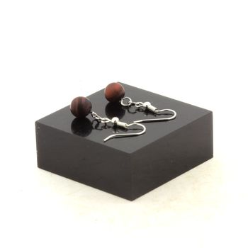 Stainless steel Earrings matte red Tiger's Eye 8 mm 1 Bead.
