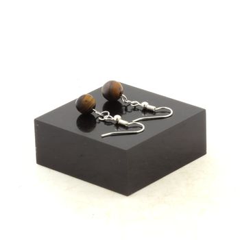 Stainless steel Earrings matte Tiger's Eye 8 mm 1 Bead.