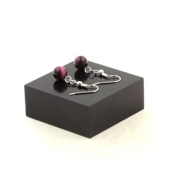 Stainless steel Earrings two-tone Purple Tiger's Eye 8 mm 1 Bead.