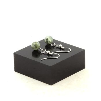 Stainless steel Earrings Prehnite from Africa 8 mm 1 Bead.