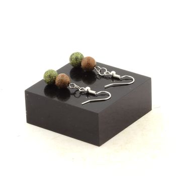 Stainless steel Earrings Serpentine + wood 8 mm 2 Beads.
