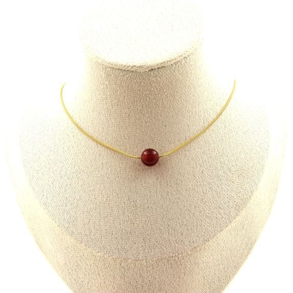Collier 1 perle Agate Rouge 8 mm