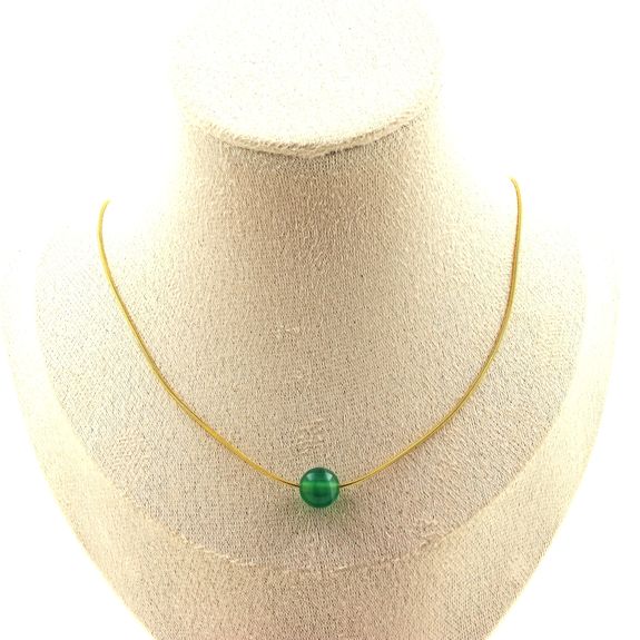 Collier 1 perle Agate verte 8 mm