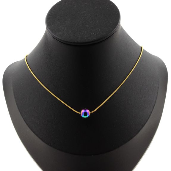 Collier 1 perle Hématite multicolore 8 mm