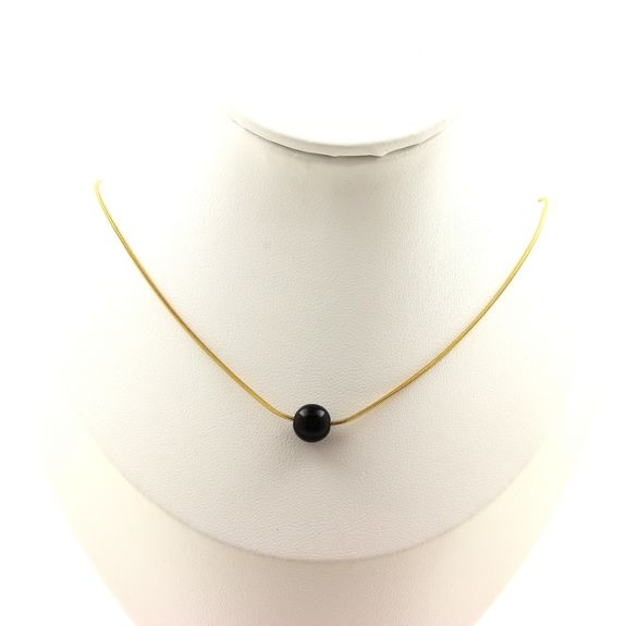Collier 1 perle Obsidienne noire 8 mm