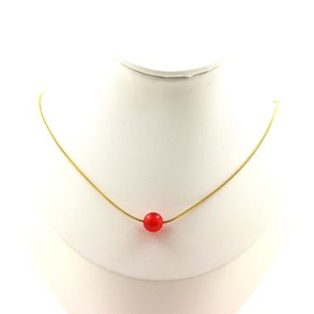 1 red Chalcedony bead 8 mm necklace Golden Stainless steel chain