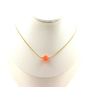1 orange Chalcedony bead 8 mm necklace Golden Stainless steel chain