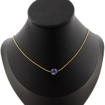 Collier 1 perle Jaspe bleu 8 mm. Chaine en acier doré inoxydable.