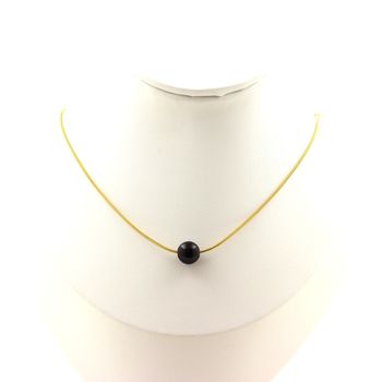 Collier 1 perle Obsidienne dorée 8 mm. Chaine en acier doré inoxydable.