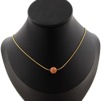 1 Sunstone bead 8 mm necklace Golden Stainless steel chain