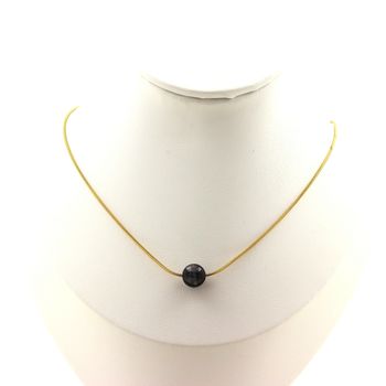 1 Schorl Tourmaline from Brazil bead quality 3A 8 mm necklace Golden Stainless steel chain