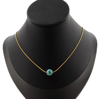 Turquoise from South Africa 8 mm 1 bead necklace. Golden Stainless steel chain