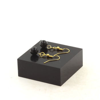 Golden Stainless steel Earrings Black Obsidian 8 mm 1 Bead.