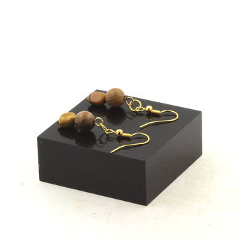 Golden Stainless steel Earrings Mookaite from Australia + wood 8 mm 2 Beads.