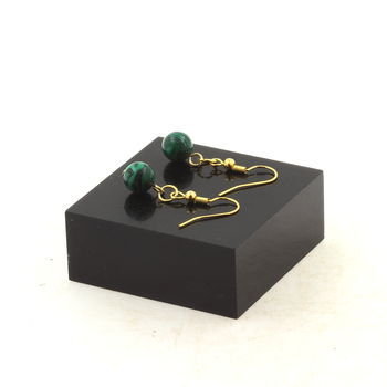 Boucles D'oreilles 1 Perle Malachite 8 mm en acier doré inoxydable.