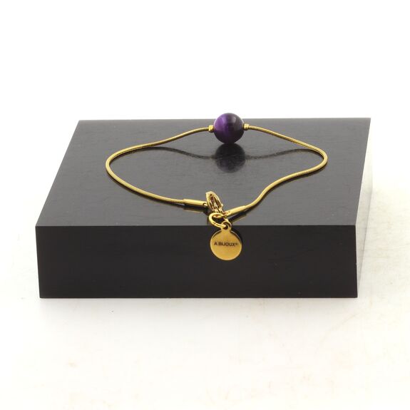 Golden stainless steel bracelet 1 Purple Tiger's Eye Bead 8mm.