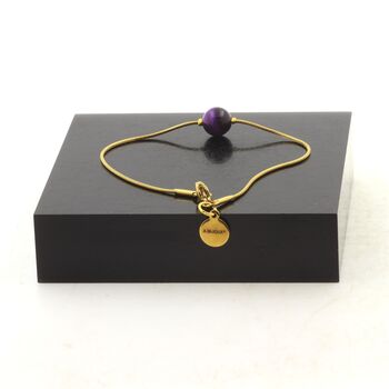 Golden stainless steel bracelet 1 Purple Tiger's Eye Bead 8mm.