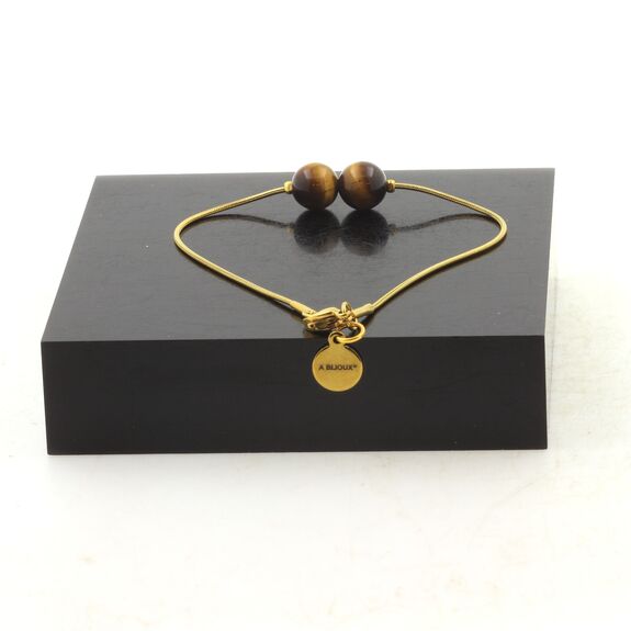 Golden stainless steel bracelet 2 Tiger Eye Beads 8mm.
