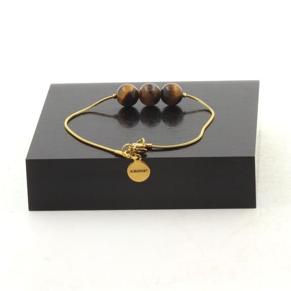 Golden stainless steel bracelet 3 Tiger Eye Beads 8mm.