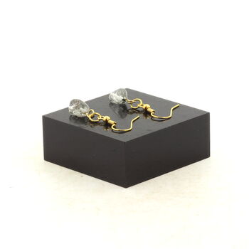 Golden stainless steel Earrings Green Phantom Quartz from Brazil 1 Bead.