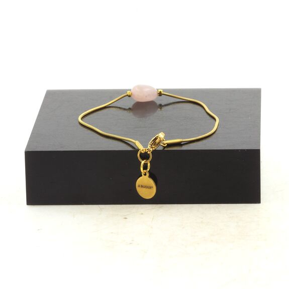 Golden stainless steel bracelet 1 Rose Quartz from Brazil Freeform 5mm-8mm Bead.