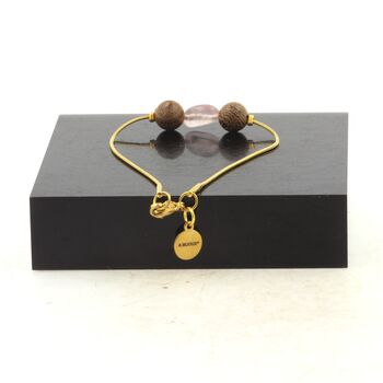 Golden stainless steel bracelet 1 Rose Quartz from Brazil Freeform 5mm-8mm + wood Bead.