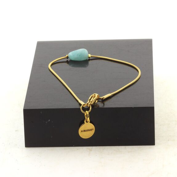 Golden stainless steel bracelet 1 Amazonite from Brazil Freeform 5mm-8mm Bead.