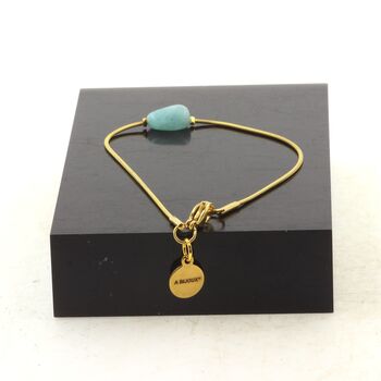 Golden stainless steel bracelet 1 Amazonite from Brazil Freeform 5mm-8mm Bead.