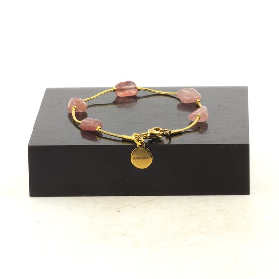 Golden stainless steel bracelet 5 Freeform Strawberry Quartz from Madagascar Beads 5mm-8mm.