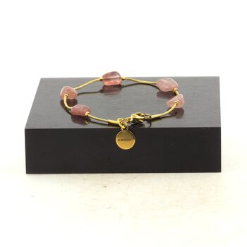 Golden stainless steel bracelet 5 Freeform Strawberry Quartz from Madagascar Beads 5mm-8mm.