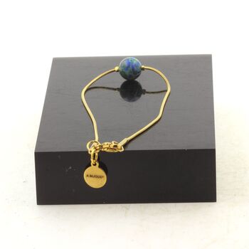 Golden stainless steel bracelet 1 Azurite Chrysocolla Bead 8mm.