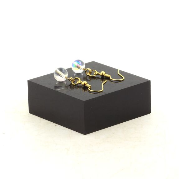 Boucles D'oreilles 1 Perle Quartz Titane en acier doré inoxydable.