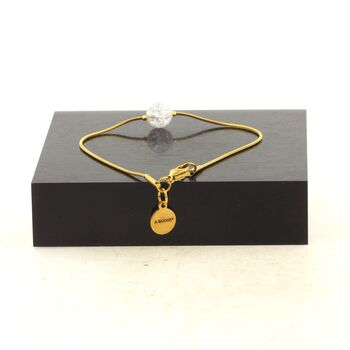 Bracelet en acier doré inoxydable 1 Perle Quartz craquelé du Brésil 8 mm.