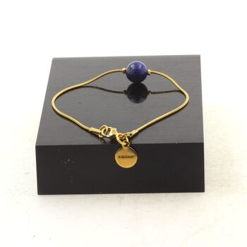 Bracelet en acier doré inoxydable 1 Perle Lapis Lazuli du Pakistan qualité 5A 8 mm.