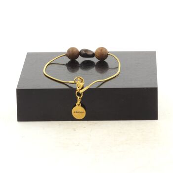 Golden stainless steel bracelet 1 Bronzite from Brazil Freeform 5 mm-8 mm + wood Bead.