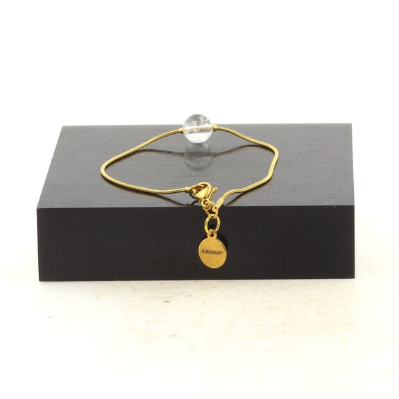 Golden stainless steel bracelet 1 Quartz from Brazil 8 mm Bead.