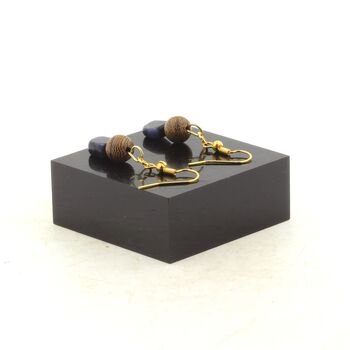 Boucles D'oreilles 2 Perles Sodalite du Brésil + bois 8 mm en acier doré inoxydable.
