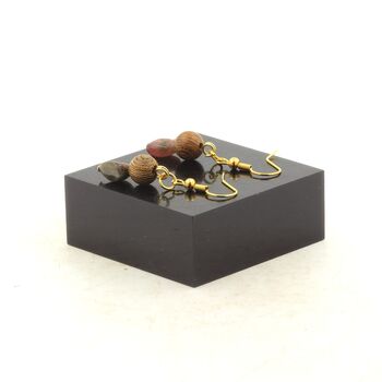 Boucles D'oreilles 2 Perles Tourmaline multicolore du Brésil + bois 8 mm en acier doré inoxydable.