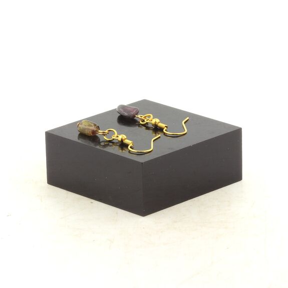 Boucles D'oreilles 1 Perle Tourmaline multicolore du Brésil en acier doré inoxydable.