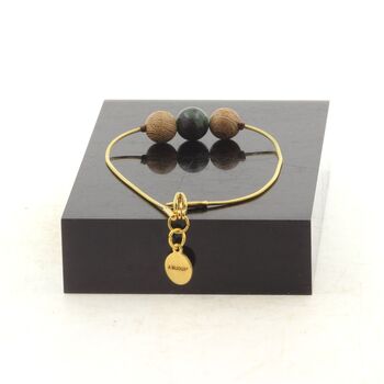 Golden stainless steel bracelet 1 Epidote from Australia + wood 8 mm Bead.