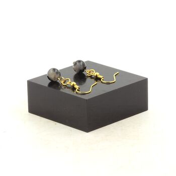 Boucles D'oreilles 1 Perle Tourmaline Schorl en acier doré inoxydable.