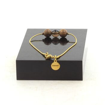 Golden stainless steel bracelet 1 Smoky Quartz from Brazil Bead + wood 8mm.