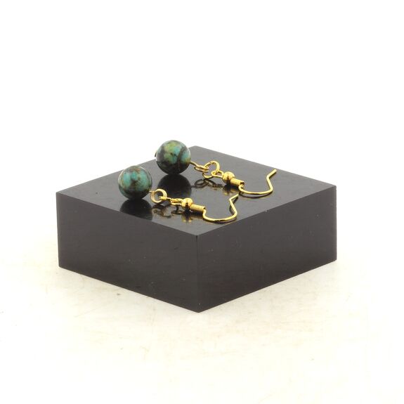 Boucles D'oreilles 1 Perle Turquoise Africaine en acier doré inoxydable.