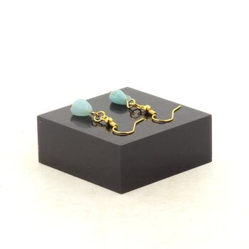 Boucles D'oreilles 1 Perle Amazonite du Brésil en acier doré inoxydable.