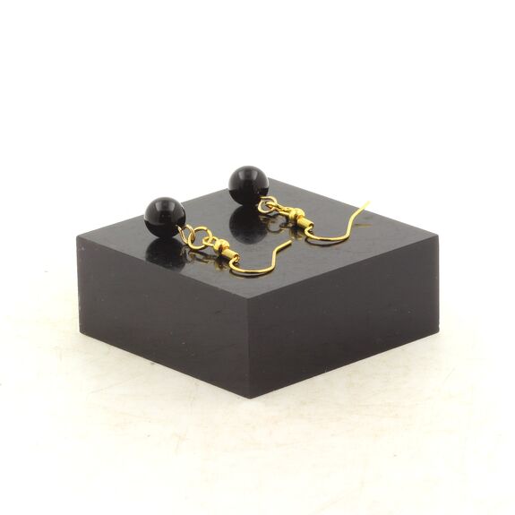 Boucles D'oreilles 1 Perle Agate noire 8 mm en acier doré inoxydable.