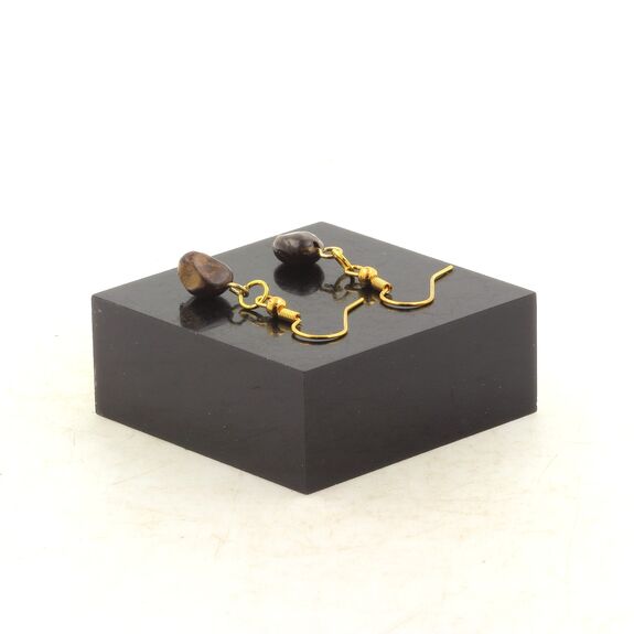 Boucles D'oreilles 1 Perle Bronzite du Brésil en acier doré inoxydable.