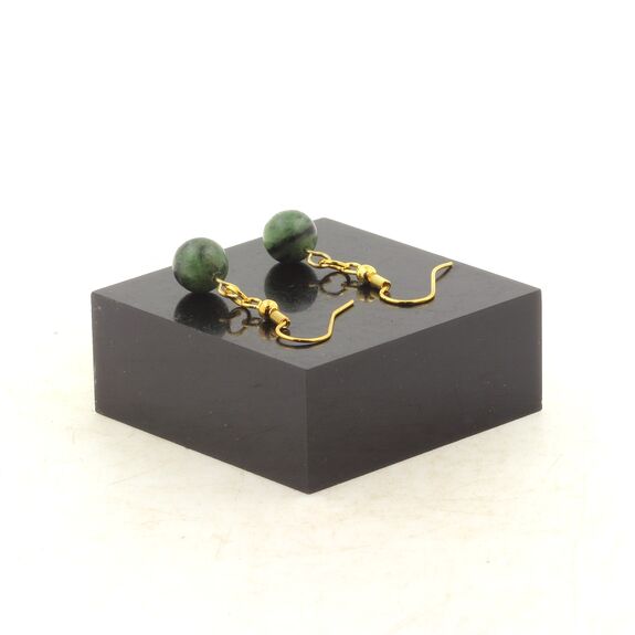 Boucles D'oreilles 1 Perle Epidote d'Australie 8 mm en acier doré inoxydable.